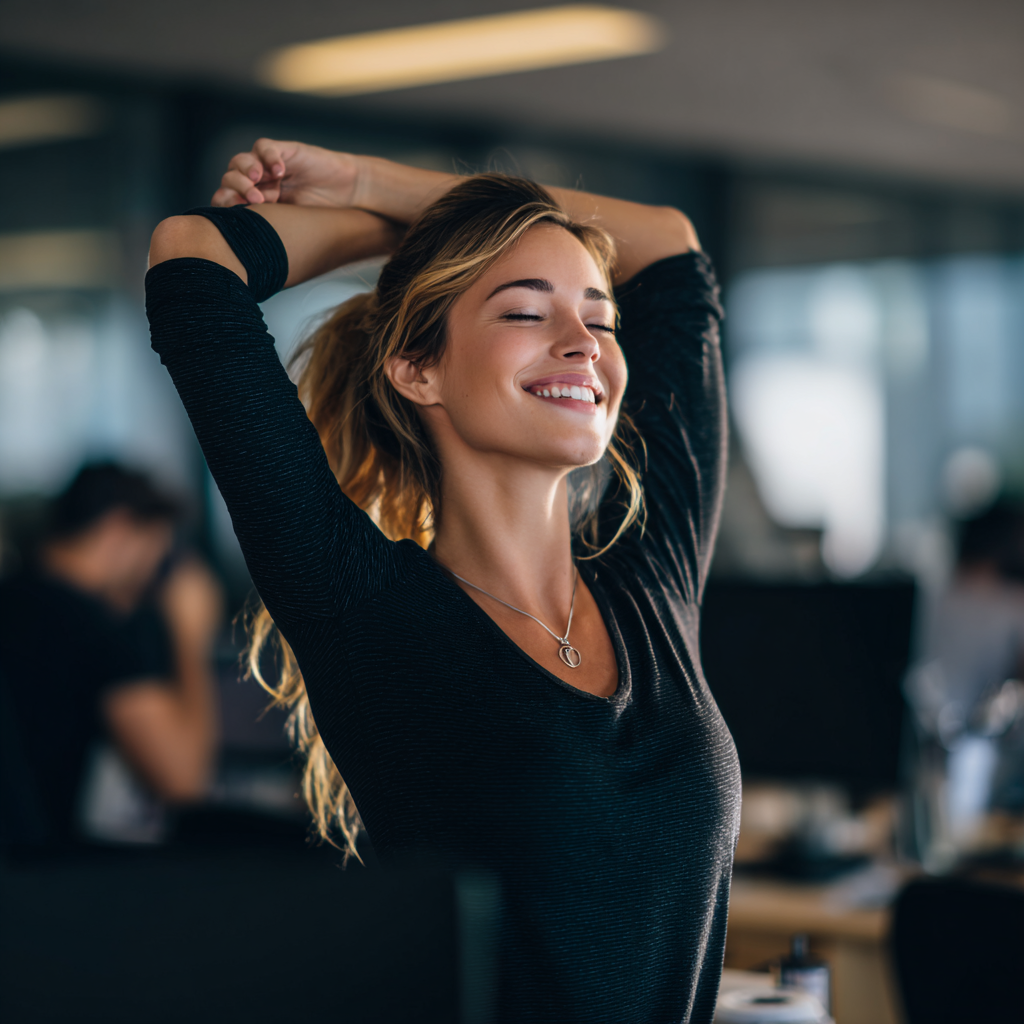 Professional European middle-aged yoga instructor demonstrating proper alignment and breathing technique